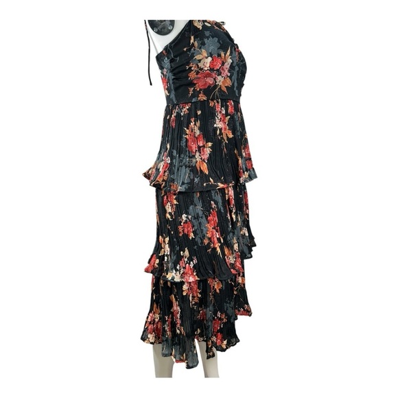 Lulus | Tier to Stay Black Floral Print Tiered Tie-Strap Midi Dress size M New - Picture 9 of 16